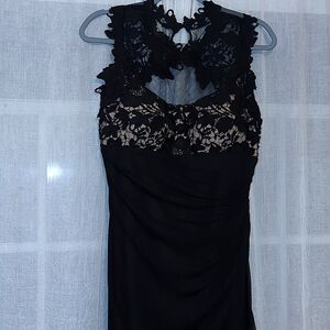 Betsy Dress, size 12, side zipper closure, lace detail, black with black lace